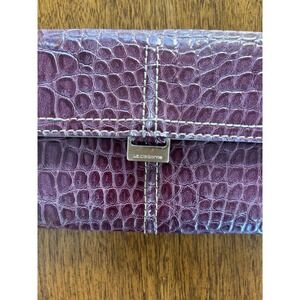 Vintage, 80's Liz Claiborne Womens Purple Croc Embossed Tri Fold Wallet